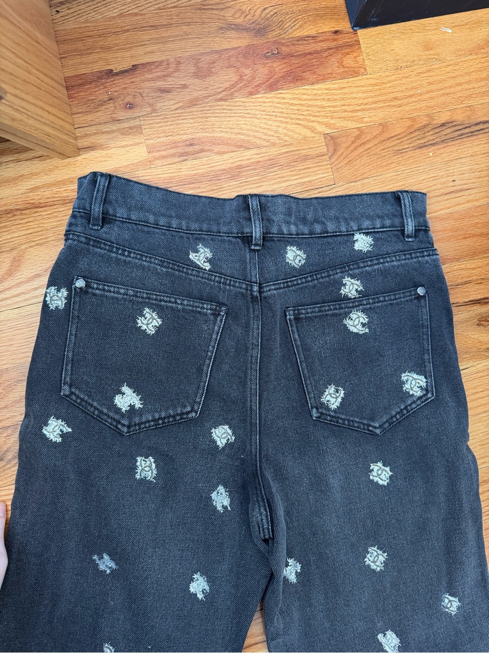 Chanel Grey Denim Jeans with Foil Silver Logo Details - Picture 5 of 7